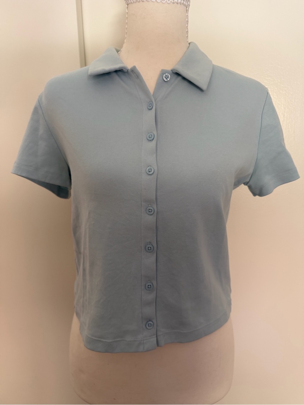 Uniqlo Women's Light Blue Button-Front Polo Top